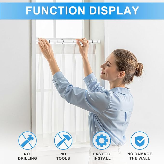 1 Pack Spring Loaded Tension Rod 27-38" Adjustable Curtain Rods No Drill Extendable Spring Rod Tension Curtain Rods For Window Kitchen Shelves Rv Refrigerator And Small Spaces,White