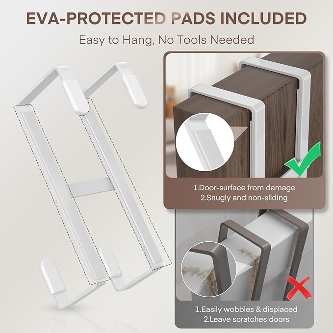 FYY 4 Packs Over The Door Hooks, Double Sided Door Hanger Hook - Heavy Duty No Drill Wall Hooks for Hanging Coats, Towels, Bags, Kitchen Closet Fits Most Doors Up to 1-7/8" Thickness (5.12" L, White)