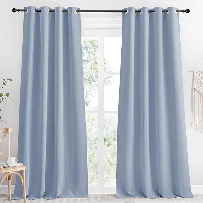 NICETOWN Blackout Curtain 118 inch Long, Vintage Blue, W55 x L118, 1 Panel, Thermal Insulated Window Treatment with Grommet Room Darkening Thermal Insulated Panel for Bedroom/Living Room