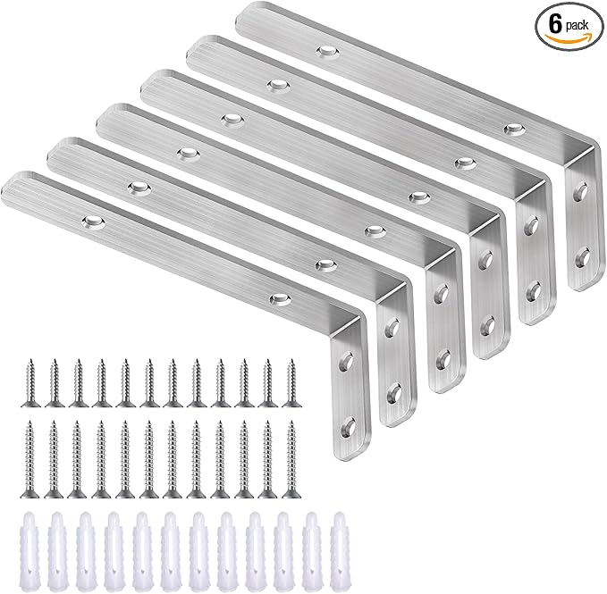 LSK L Bracket, 5"×2"(125×50mm) Heavy Duty Stainless Steel Corner Bracket for Wooden Board Max Load : 42lb, Pack of 6