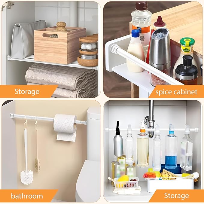 Tension Curtain Rod 17 to 28 Inch Adjustable Tension Rods 2 Pack Expandable Spring Tension Rod White No Drilling for Closet Kitchen Cupboard Wardrobe Door Bookshelf DIY Projects