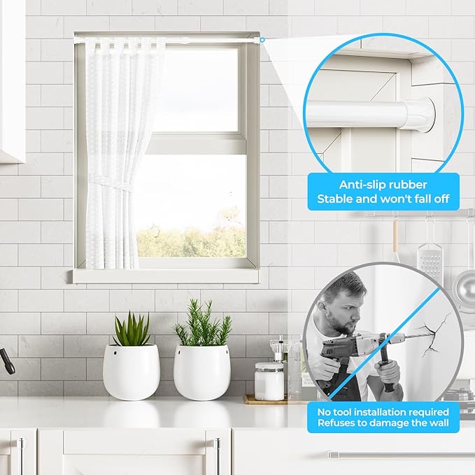 AIZESI 3pcs White Spring Tension Rond Short Curtain Rods Small Tension Rods 17 to 28 Inch Adjustable Curtain Rod Tension Extendable Spring Rod for Home Window Kitchen