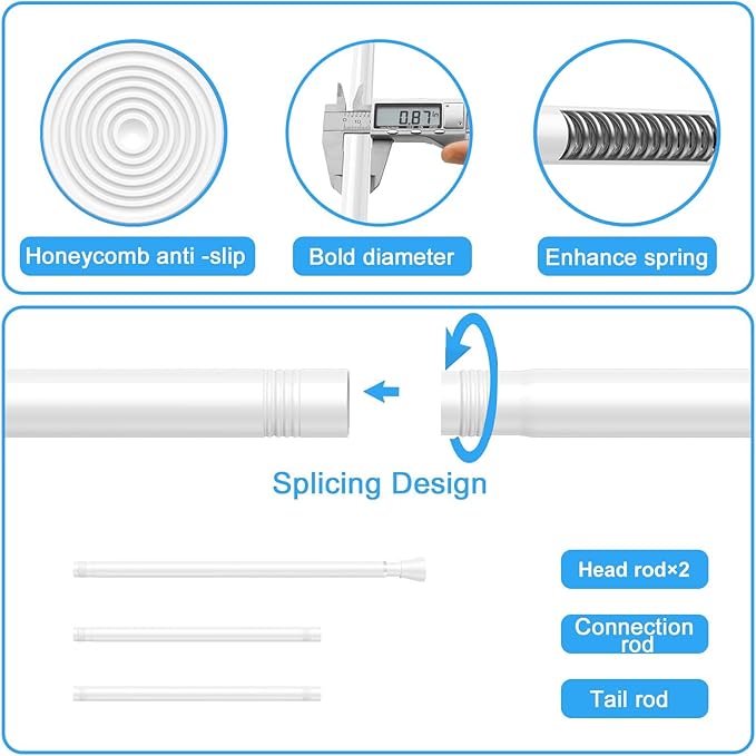 2 Pack Spring Tension Rods 45-77IN, 7/8 Inch Diameter White No Drill Spring Loaded Adjustable Extendable, Small Short Tension Curtain Rod for Windows Kitchen Doorway Closet Cupboard