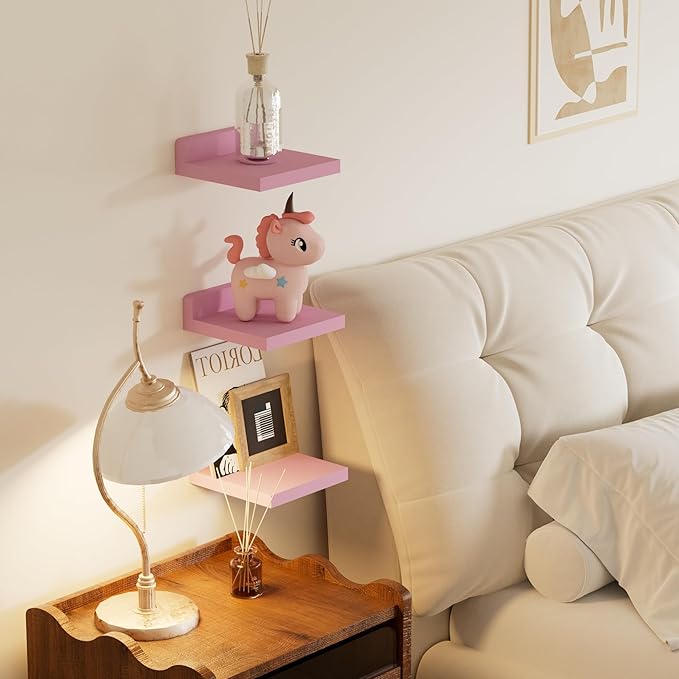 QsQueen Small Floating Shelves Mini Shelves Hanging Display 5 Inch Wall Shelf for Bathroom Livingroom Bedroom,3 Pack, with 2 Types of Installation, Great for Room Decor