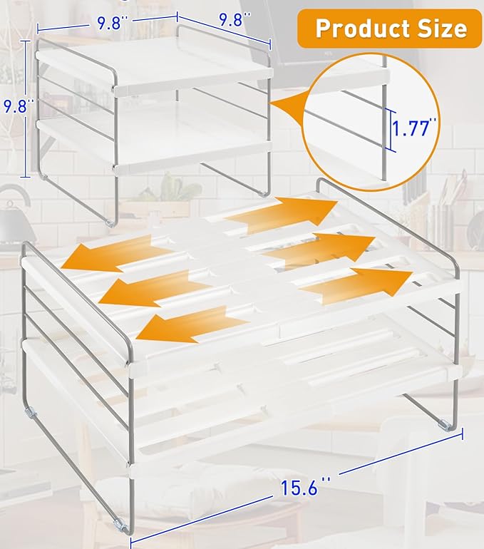 JUPELI Foil and Plastic Wrap Organizer, Expandable Kitchen Pantry Storage, Height Adjustable Cabinet Rack for Kitchen Organization, Aluminum Foil -3 Tier 9.8" to 15.6"L