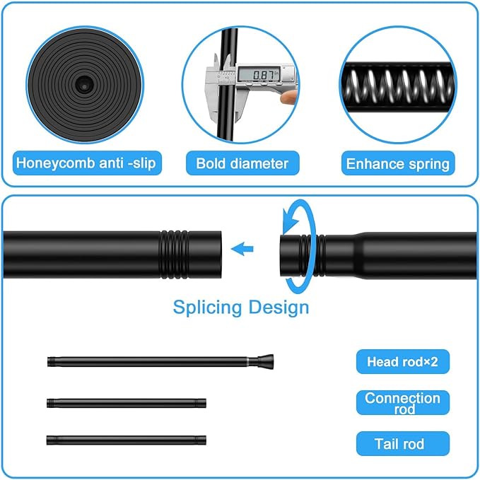2 Pack Spring Tension Rods 45-77IN, 7/8 Inch Diameter Black No Drill Spring Loaded Adjustable Extendable, Small Short Tension Curtain Rod for Windows Kitchen Doorway Closet Cupboard