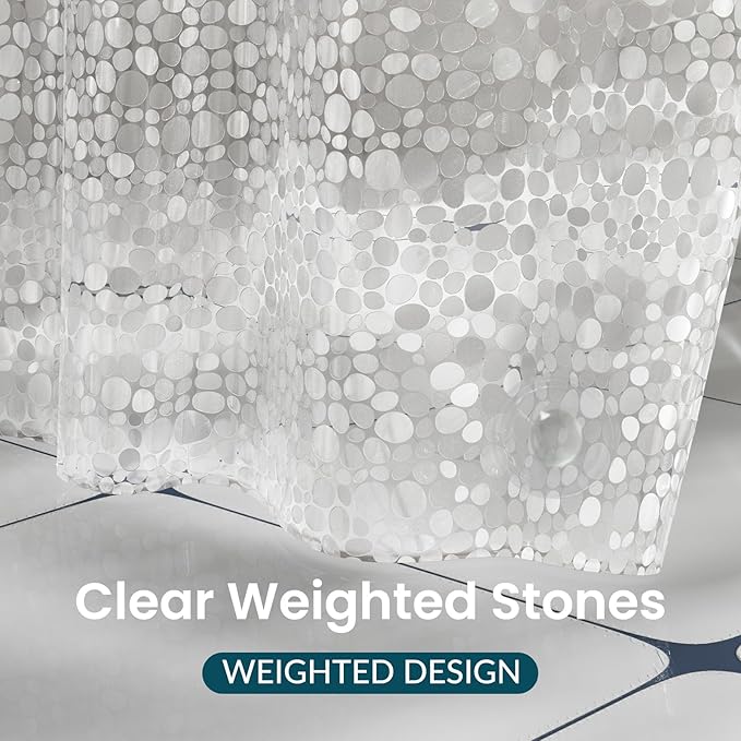 Titanker Clear Shower Curtain Liner with Pebble Pattern, Medium Weight Plastic Shower Liner PEVA Waterproof Shower Curtains for Bathroom with Big Stones and Grommets, 72x72 Inches