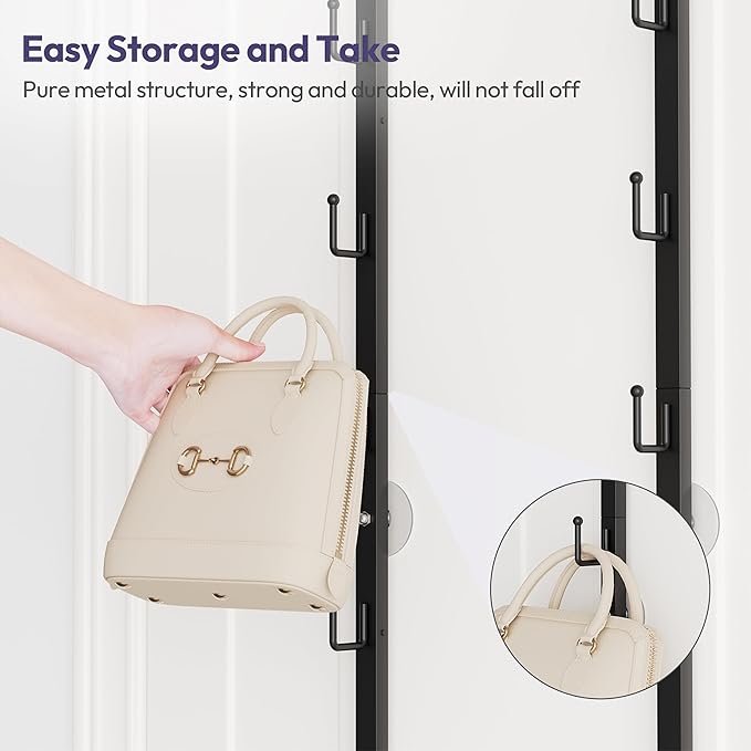 SWTYMIKI Over The Door Purse Organizer - 2 Packs Wall Mounted Purse Rack with 8 Hooks Design, Hanging Handbag Organizer Storage Holds up to 16 Bags, Bag Rack for Closet, Door (Black)