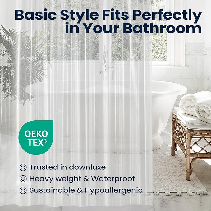 downluxe Shower Curtain Liner, PEVA Plastic Shower Liner with 3 Magnets, 72" x 72" Waterproof Bathroom Curtain, 8G Clear, 1 Pack