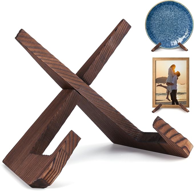 XKDOUS 6.5 Inch Plate Stand for Display Rustic Wooden Cookbook Holder Stand for Kitchen Decorative Picture Frame Holder Display Holder for Book, Easel
