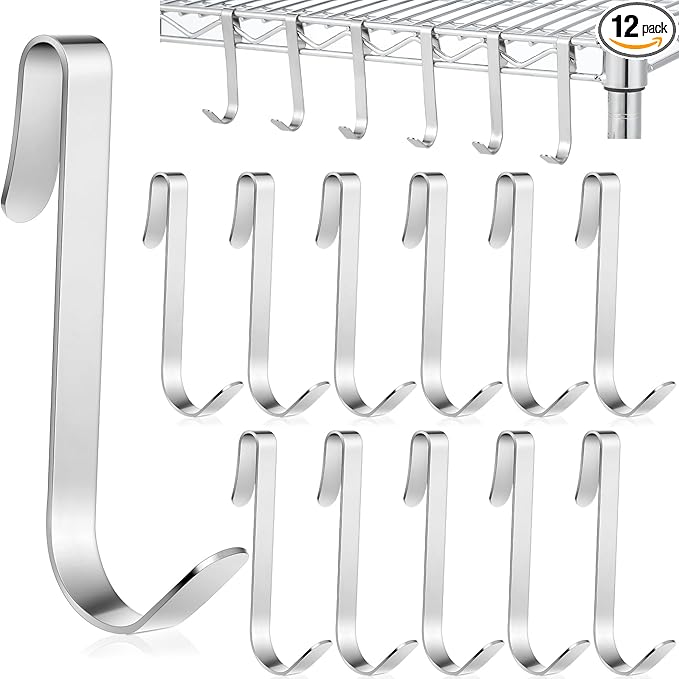 Yaocom 12 Pcs J Hook for Wire Shelving 3.6 Inch Large Heavy Duty Metal Shelf Hooks for Wire Shelves Racks Closet Shelving Accessories (Silver)