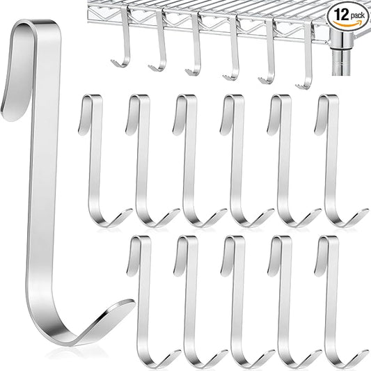 Yaocom 12 Pcs J Hook for Wire Shelving 3.6 Inch Large Heavy Duty Metal Shelf Hooks for Wire Shelves Racks Closet Shelving Accessories (Silver)