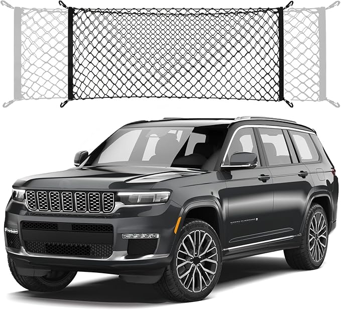 Envelope Style Trunk Cargo Net Compatible with Jeep Grand Cherokee New 2026 2025 2024 2023 2022, Grand Cherokee L 2026 2025 2024 2023 2022 (5 &7 Seats) SUV Nylon Car Rear Mesh Tailgate Netting