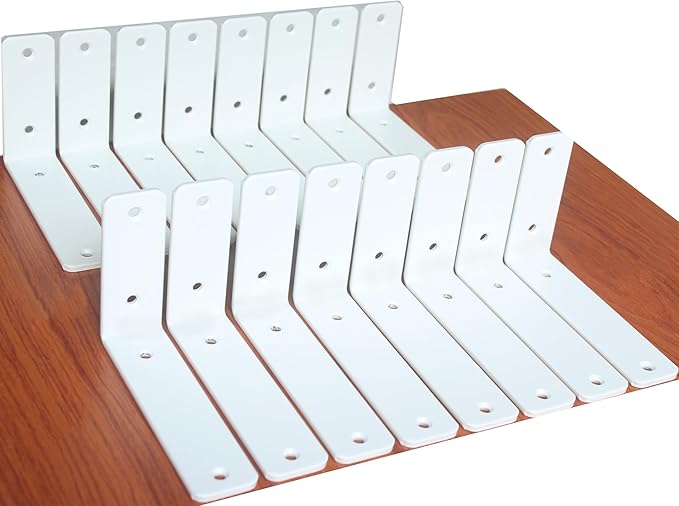 16 Pack - L 6" x H 4" x W1.5, 5mm Thick White L Shelf Bracket, Iron Shelf Brackets, Metal Shelf Brackets, Floating Shelf, Shelf Supports with Screws