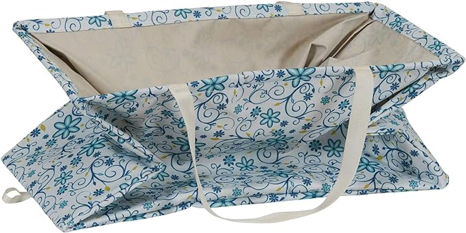 Household Essentials White and Blue Floral Krush Container All-Purpose Utility Tote