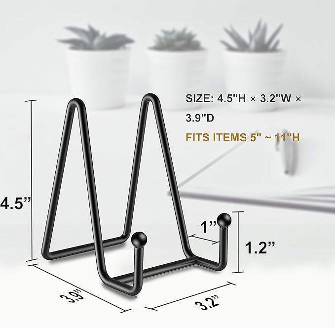 Hoewina Plate Stands for Display, 3Pack 4.5Inch Plate Holder Display Stand, Metal Frame holder stand for Book Holder, Picture Stand, Decorative Plate stand, Photo and Platter, Tabletop Art