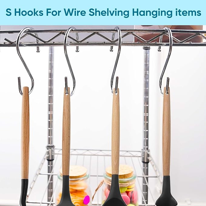 ESFUN 24 Pack S Hooks for Hanging, 3.5 inch Metal S Shaped Hook Heavy Duty Hanging Hooks for Pot Rack, Pans Plant, Towels, Jeans, Closet, Clothes, Hats, Cups in Kitchen, Bathroom, Bedroom and Office