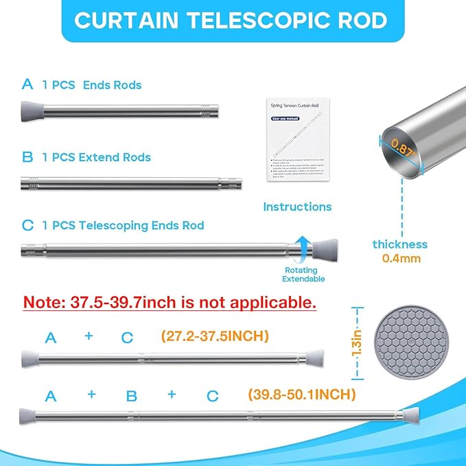 Silver Tension Curtain Rod for Windows 28 to 48 Inch,7/8"Small Shower Curtain Rod for Bathroom,Pressure Spring Tension Curtain Rod No Drilling for Closet Doorway Kitchen