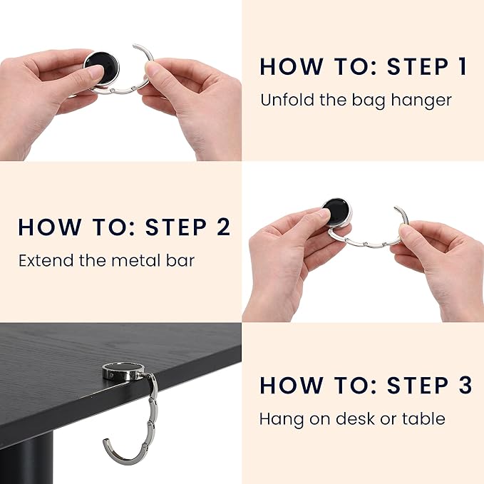 kwmobile Purse Hook for Table - Set of 2 Purse Holder - Folding Handbag Hanger - Portable Bag Holder - Bag Hooks for Desk - Table Hook Dark Blue/Black