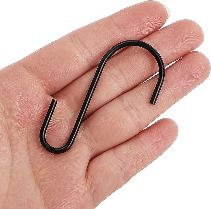 30-Pack Black S Hooks for Hanging 2.4 Inch – Small S Hooks Carbon Steel Hangers for Jeans, Kitchen Pots & Plant Hanging – Lightweight 0.88 Inch Opening Holder for Wire Shelving, Towel & Purse