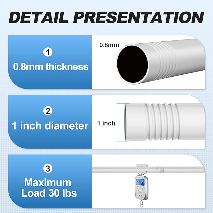 White Shower Curtain Rod 31 to 92 Inch,1 Inch Diameter Adjustable Spring Tension Stainless Steel Telescoping Rod,Easy Install,No Rust