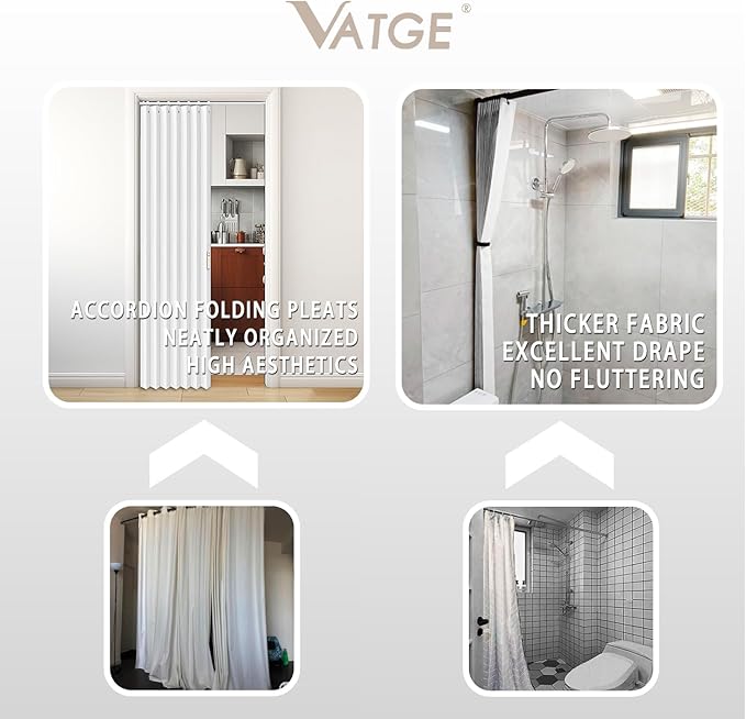 Vatge Pleated Folding Curtains for Doorway - Laundry Room Curtains for Doorway, Bedroom, and Closet Without Door, Room Divider Curtain for Closet Door, 1 Panel with Tieback, W52 x L78, White