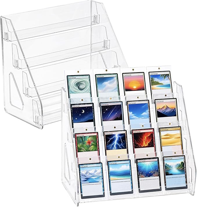 DEEIF 4 Tier Acrylic Trading Card Display Stand, 12" Riser Display Shelf for Magnetic Holders, Toploaders, PSA Graded Cards, TCG Sports Card Collection (2 Pack)