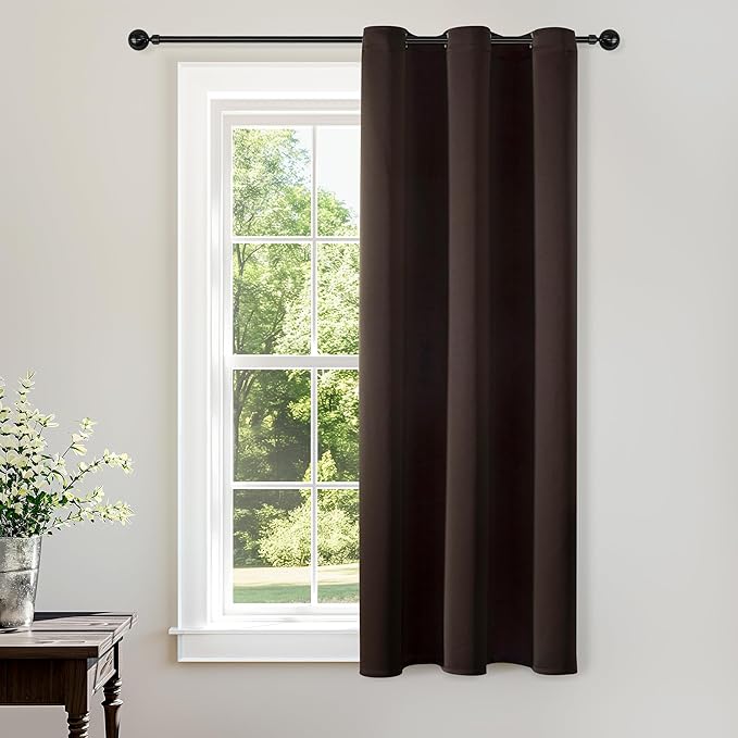 ChrisDowa Small Window Curtains 40 inches Long for Bedroom - Grommet Short Thermal Insulated Room Darkening Curtains for Kitchen (1 Panel, Brown, 29 x 40 Inch)