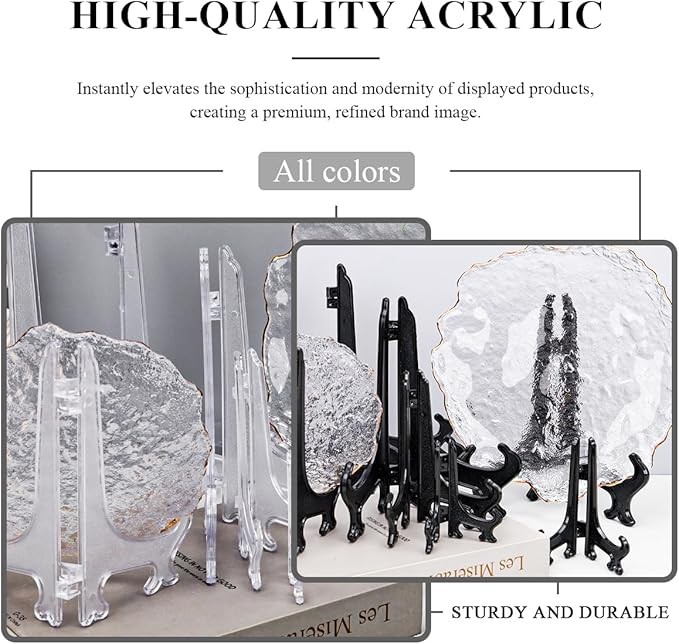 4 Inch Clear Acrylic Plate Display Stands 2pcs Tabletop Easel Holders for Picture Frames Cards Decorative Plates Home Kitchen Shelf Decor Small Acrylic Stand
