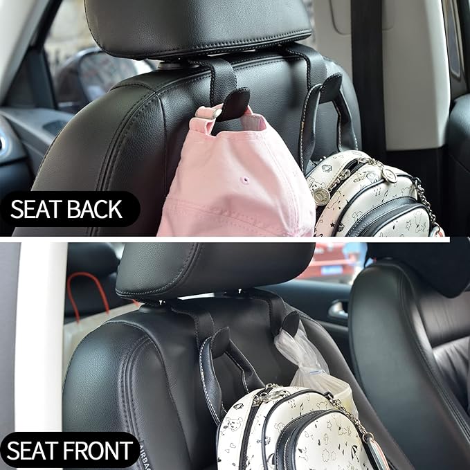 yicheyiyou Car Hooks Universal Car Vehicle Back Seat Headrest Hanger Holder Hook Microfiber Leather & Stainless Steel for Bag Purse Cloth Drink Grocery (Black red)…