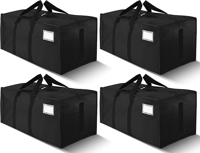 HOMESURE Supports 200lbs Heavy Duty Moving Bags - Strong Zipper & Wrap-Around Handles - Water-Resistant Storage Totes, Durable Alternative to Moving Boxes - 4 Pack - Black