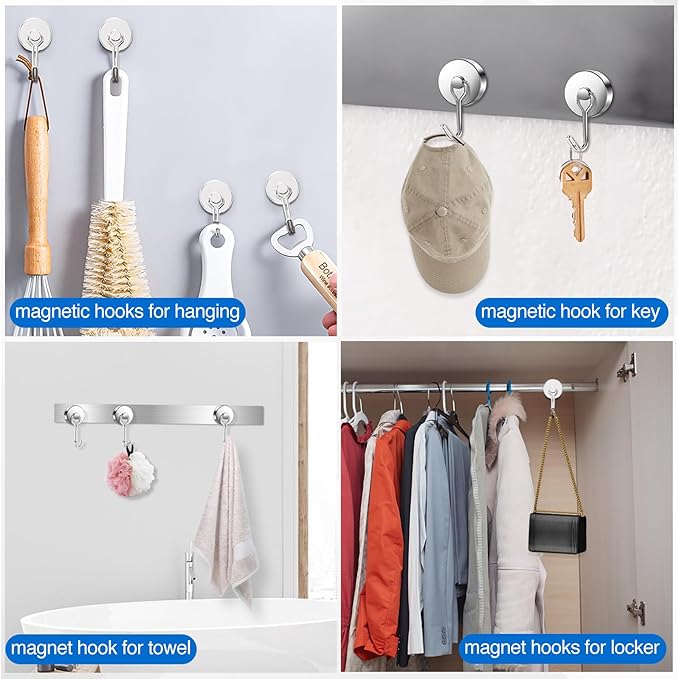LOVIMAG Hooks, 120lbs+ Magnetic Magnet Hook 2025 Cruise Cabin Ship Essentials Heavy Duty Strong Refrigerator Fridge Hanging for Classroom Beach Vacation Kitchen Grills Home Mug Hanger (3 Pack), Silver