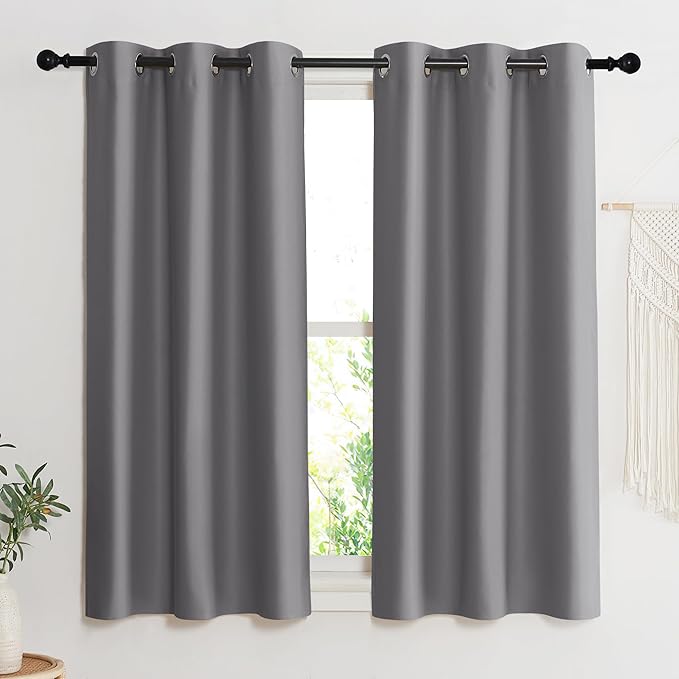 NICETOWN Blackout Curtain Blind for Bedroom, Single Panel, W42 x L54 inches, Grey/Gray, Thermal Insulated Grommet Blackout Room Darkening Drape/Drapery