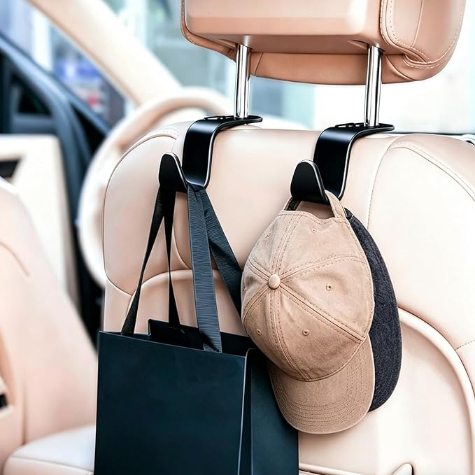4 Pack Car Back Seat Headrest Hook Hanger for Purse Grocery Bag Handbag Hat, Purse Hook for Car with Clip