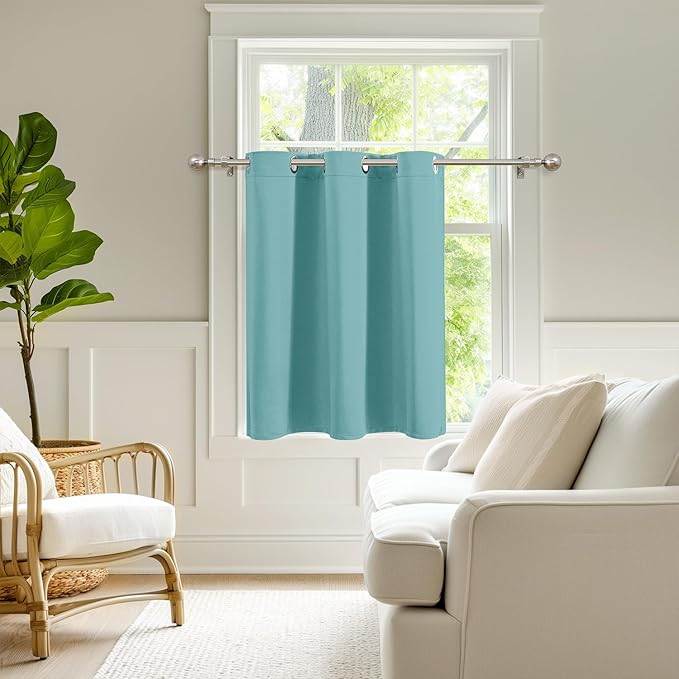 ChrisDowa Blackout Curtains 36 Inches Long for Living Room, Grommet Thermal Insulated Room Darkening Curtains for Bedroom (1 Panel Set, Aqua, 42 x 36 Inch)