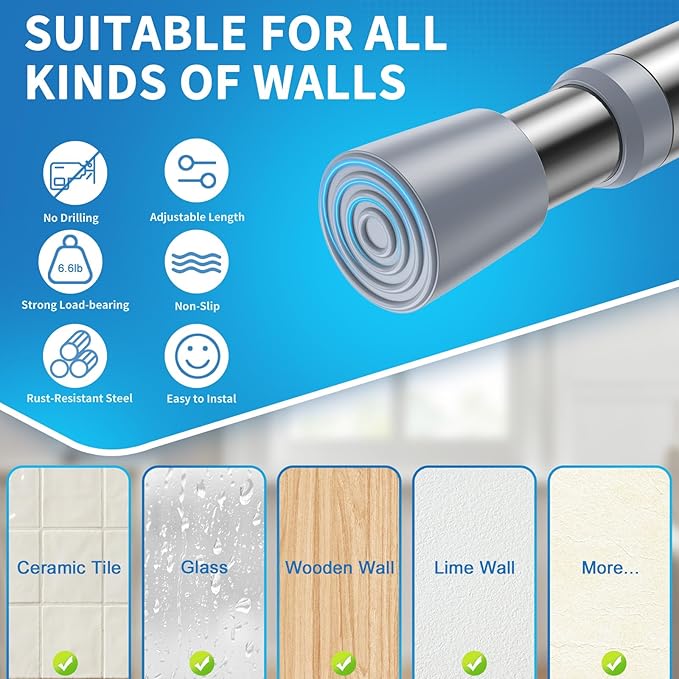AIZESI 2 Pack Tension Rods for Windows 26.5 to 36 inch, Adjustable Pressure Spring Curtain Rods No Drilling, Curtain Rods for Doorway Closet Door, Silver