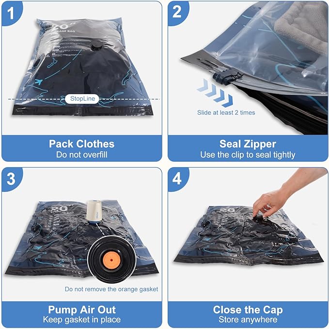 12 Pack Vacuum Seal Bags for Clothing Travel with Electric Air Pump, Packing Cubes Compression for Luggage, Home Storage, Airplane Travel Essentials