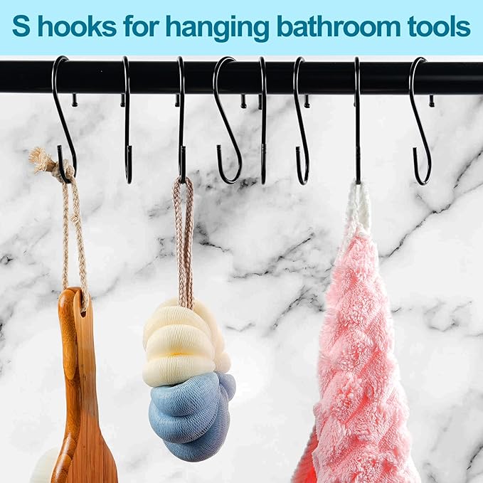 ESFUN 24 Pack S Hooks, 3.5 Inch Heavy Duty S Hooks for Hanging Plant, Large Closet Rod Hooks for Jeans Bags, Black Metal S Shaped Hook for Plant Basket, Pots Pans Wire Shelf Rack, Utensils, Towels