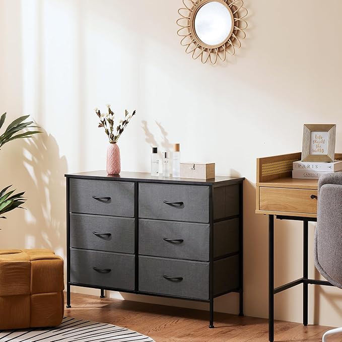 OLIXIS 6 Drawers Storage Organizers Units, Closet Organizers and Storage for Clothes, Fabric Storage Drawer TV Stand for Living Room, Chest of Dresser in 31.5" D x 11.8" W x 31.5" H, Grey