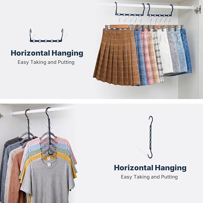 HOUSE DAY 10 Pack Closet Organizers and Storage with 5 Holes for Cascading, Multipurpose, Space Saving Hanger Organizer, Closer Organizer for Closet Organization, Dorm Room Essentials - Misty Blue