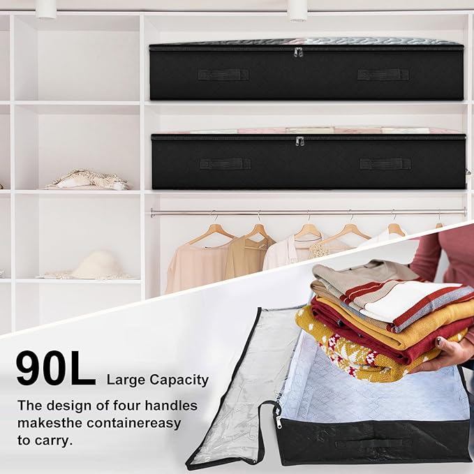 BiCINE 90L Under Bed Storage Containers, 8 Pack Foldable Closet Organizers and Storage Bins with Lid Clothes Underbed Storage Bags for Wrapping Paper, Blanket, Comforter, Towels, Sweaters, Pillows