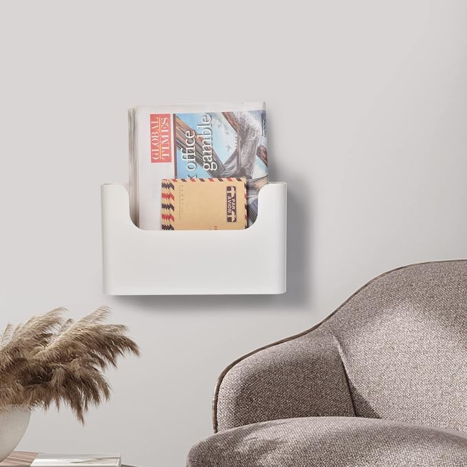 Jomola No Drilling Wall Mount File Holder - Mail Organizer with Adhesive Pad, Off-White (1 Count)