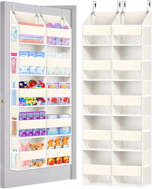 UVIAHOMI Heavy Duty Over The Door Organizer 6 Tiers, Extra Large Behind Door Storage of 12 Front & 12 Mesh Pockets, 80lb Weight Capacity, Hanging Doors Storage for Closet Bedroom Nursery, Light Gray