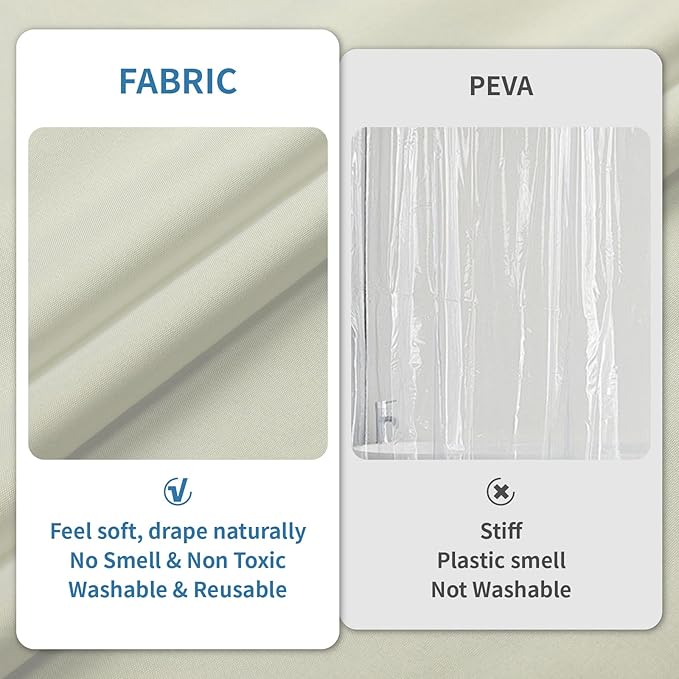1 Pack Water-Repellent Fabric Shower Curtain Liner - Hotel Quality Machine Washable, 3 Heavy-Duty Magnets with Rustproof Grommets & Weighted Hem, Standard Size 72x84in Cream
