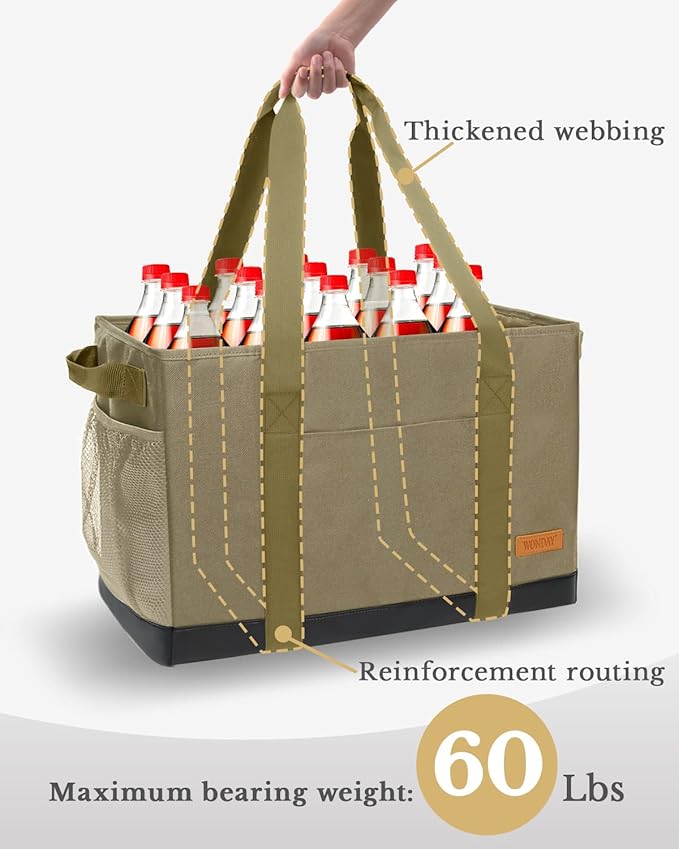 WONDAY Extra Large Utility Tote Bag - Standing Reusable Grocery Bag with Handle, Collapsible Storage for Shopping, Beach