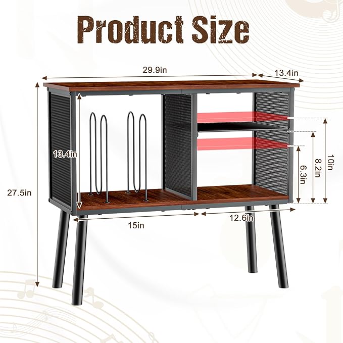 Record Player Stand with Adjustable Divider Vinyl Storage Holder Up to 200 Albums Mid-Century Large Record Player Table Vinyl Holder Turntable Stand End Table for Bedroom & Living Room, Patent Pending