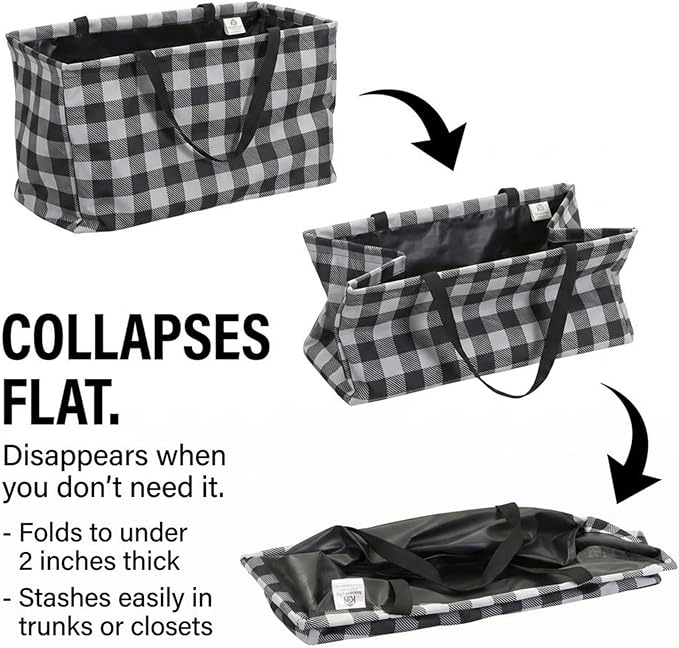 Household Essentials Black and White Plaid Krush Container All-Purpose Utility Tote