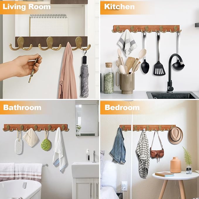 CBWLWJ 20 Pack Coat Hooks Wall Hooks for Hanging, Heavy Duty Double Prong Metal Hook Wall Mounted for Living Room, Bathroom, Kitchen, Bedroom for Coat, Bag, Scarf, Towel, Hat, Key, Cup (Bronze)