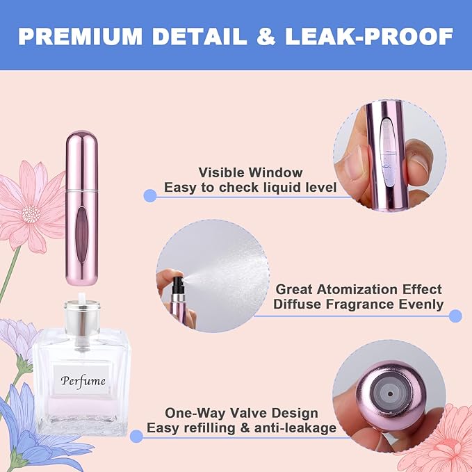8 Pack Perfume Travel Refillable Bottle, Perfume Atomizer Bottle, Refill Pump Case Spray Bottles for Men and Women (5ml, 8Pack)