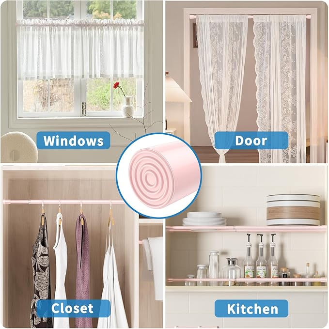 AIZESI 2 Pack Tension Curtain Rod for Windows 26.5 to 36 inch, Adjustable Expandable Pressure Spring Curtain Rod No Drilling, Pink Curtain Rod for Bedroom Doorway Closet Door